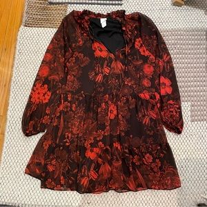 H&M Red Floral Boho Dress